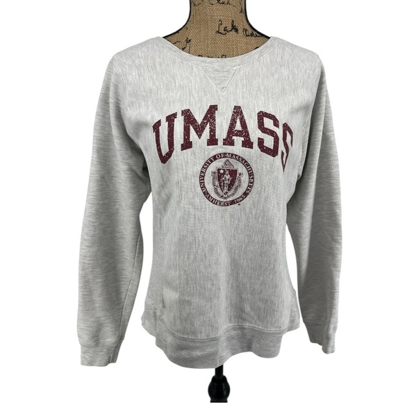 Champion UMASS Reverse Weave‎ Crew Neck Heavyweight Sweatshirt Large Gray Cotton - Picture 1 of 13